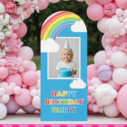 Custom Arch Backdrop Standee with Back Stand, Personalized Photo Cardboard Cutout Customized Background Board for Birthday Party, Wedding Graduation & Event Decor, 1-8 FT Tall