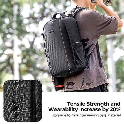 K&F CONCEPT Camera Backpack for Photographers Large Waterproof Photography Camera Bag with Laptop/Tripod Compartment for Men Women Black Orange - style: Designer