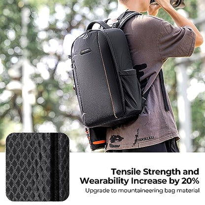 K&F CONCEPT Camera Backpack for Photographers Large Waterproof Photography Camera Bag with Laptop/Tripod Compartment for Men Women Black Orange - style: Designer