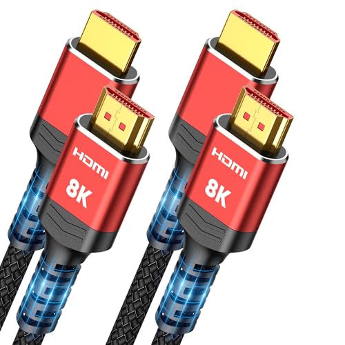 Highwings 8K 10K HDMI 2.1 Cable 6.6FT/2M 2-Pack, Ultra High Speed HDMI Cable Braided Cord-4K@120Hz 8K@60Hz, DTS:X, HDCP 2.2 & 2.3, HDR 10 Compatible with Roku TV/HDTV/Blu-ray - color: Red, size: 6.6 feet