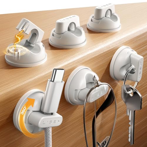 6-Pack Rotatable Cord Holder for Nightstand, LISEN 360°Rotating Magnetic Clips, No-Residue Adhesive Cable Management Clips Neatly for Nightstand, Desk, Home, Office, Car, Cubicle Accessories, White - color: White