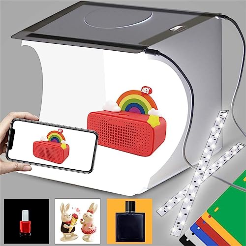 DUCLUS Mini Photo Studio Light Box,Portable Folding Photography Light Tent kit with 40pcs LED Light + 6 Kinds Color Backgrounds for Small Size Products - size: 9 inch light box