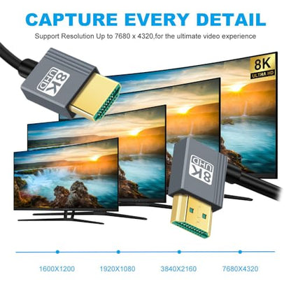 Cable HDMI 2.1 Male to HDMI Male 8K 60hz Stretch Coiled Cable Right Angled 90 Degree for HDTV Computer Laptop Monitor - style: HDMIRight Angled