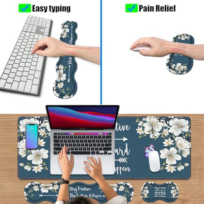 4 in 1 Ergonomic Keyboard Wrist Rest & Mouse Pad Wrist Rest Set,Stay Positive Work Hard and Make It Happen Inspirational Quote Large XXL Gaming Desk Mat with Non-Slip Base for Home Office Study Gaming - color: Stay Positive Work Hard and Make It Happen