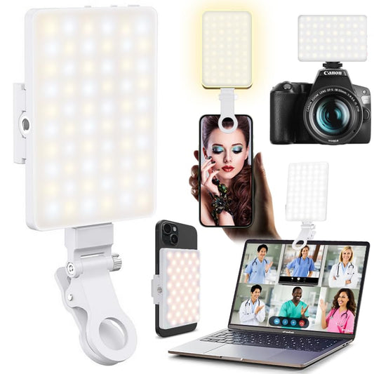 60 LED Portable Selfie Light Video Conference Lighting with Clip & Camera Tripod Adapter Rechargeable 2000mAh CRI 97+, 3 Light Modes for Phone iPhone Webcam Laptop Photo Makeup (Pure White)