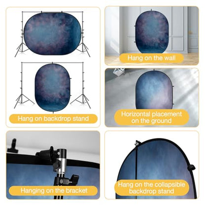 Kate Collapsible Backdrop Pop Up Backdrops Blue Portable Background for Portrait Headshot, Video, Live Stream, 5x6.5ft
