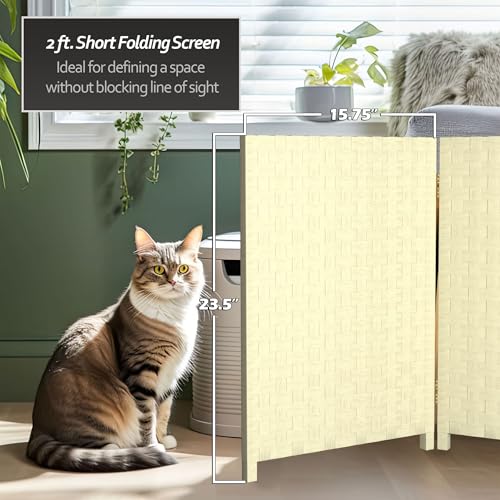 Red Lantern 2 ft. Short Woven Fiber Folding Screen - 4 Panel - Cream - color: Cream, size: 4 Panel