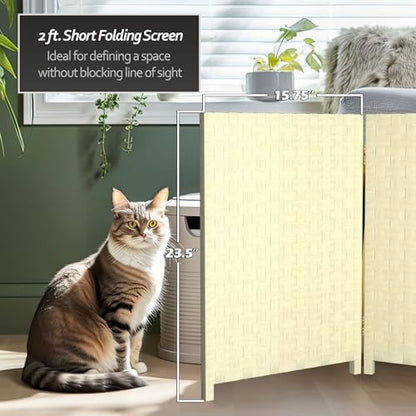 Red Lantern 2 ft. Short Woven Fiber Folding Screen - 6 Panel - Cream - color: Cream, size: 6 Panel