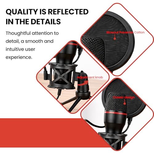 3.5mm Jack Wire Condenser Microphones Ideal for Streaming, Podcasting, Vocal Recording - Compatible with Laptop Desktop, Computer, Podcasting Equipment