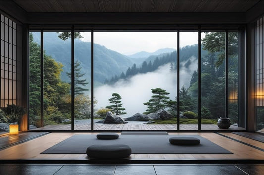 Fabric 8x6ft Japanese Party Backdrop Japanese Style Empty Lobby Interior Zen Photo Background Outdoor Green Nature Landscape Decorations Photoshoot Studio Props - color: C, size: 8x6ft(WxH)