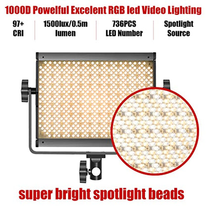GVM RGB LED Video Light with Tripod Stand Barndoors, APP Control Panel Studio Lighting Kit, 3200K-5600K Dimmable, CRI97, Key Light for Photography, Video Recording, YouTube, Live Streaming, 800D - size: 1 pack