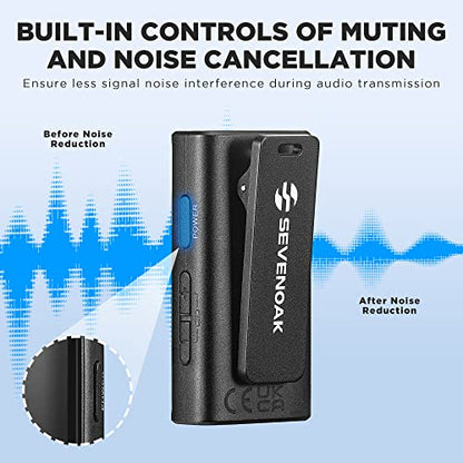Sevenoak Wireless Lavalier Microphone for Cameras Camcorder,Noise Cancellation,328ft Range,3 Pickup Modes,Compact Clip-on Lapel Mic for Video Recording Interview YouTube Live Streaming