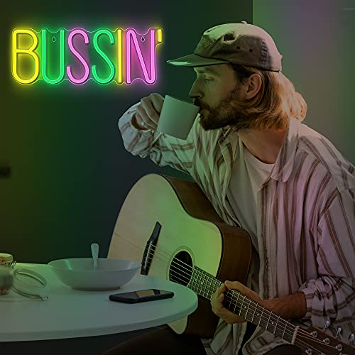 Lumoonosity Bussin Neon Sign - Meme Bussin Led Neon Lights for Gamers/Streamers/Influencers – Cool Trendy Led Signs with On/Off Switch for Wall, Bedroom, Game Room Decor - 16.9 x 6.5-inch - style: BUSSIN MIX
