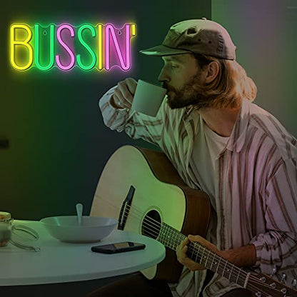 Lumoonosity Bussin Neon Sign - Meme Bussin Led Neon Lights for Gamers/Streamers/Influencers – Cool Trendy Led Signs with On/Off Switch for Wall, Bedroom, Game Room Decor - 16.9 x 6.5-inch - style: BUSSIN MIX