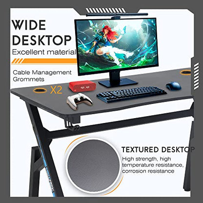BestOffice | 47" Gaming Desk | Blue | Carbon Fiber Textured Computer Desk | Sturdy Steel Frame, Cup Holder, Headphone Hook, Cable Management Holes, Adjustable Leg Pads | for Gamers, Home, Office - color: Blue, size: 47 Inch R Shaped