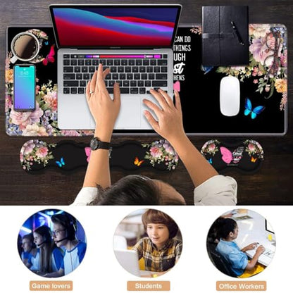 Ergonomic Keyboard Wrist Rest & Mouse Pad Wrist Rest Set, Butterfly Quote Bible Verse Philippians 4-13 Large XXL Gaming Desk Mat 31.5"x 11.8" with Non-Slip Base, Memory Foam for Home Office Study Game - color: Butterfly Quote Bible Verse Philippians 4-13