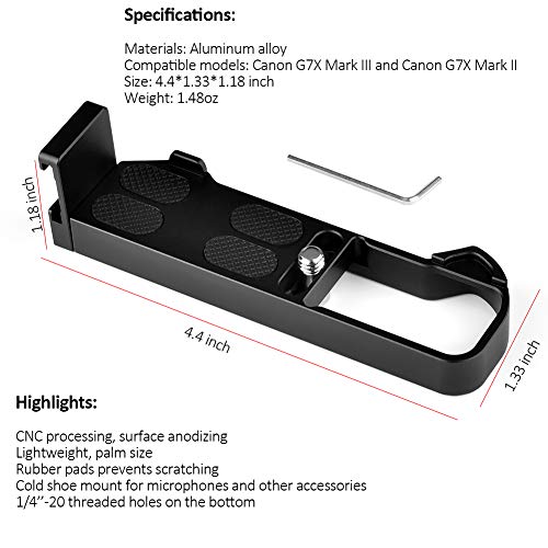 Easy Hood Camera Extension Base Plate for Canon G7X Mark III and Mark II | Aluminum Alloy Camera Plate,Video Shooting,Vlogging Accessories, Microphone Light Bracket with Cold Shoe Mount