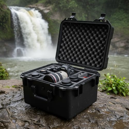MEIJIA Premium Waterproof Rolling Hard Camera Case,Hard Protective Case with customizable fit foam and wheels,Full Protection with Light&Convenient Design,Elegant Black (24.8"X23.7"X13.17") - size: 24.8"X23.7"X13.17"
