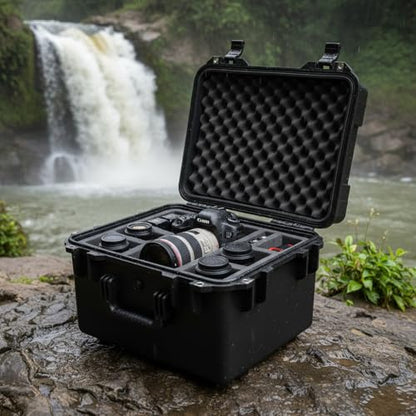 MEIJIA Premium Waterproof Rolling Hard Camera Case,Hard Protective Case with customizable fit foam and wheels,Full Protection with Light&Convenient Design,Elegant Black (24.8"X23.7"X13.17") - size: 24.8"X23.7"X13.17"
