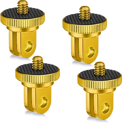 Frienda 4 Pieces Aluminum Camera Tripod Mount Adapter 1/4-20 Conversion Adapter for Tripod Compatible with GoPro Action Cameras and Other Standard 1/4 Accessories(Gold) - color: Gold