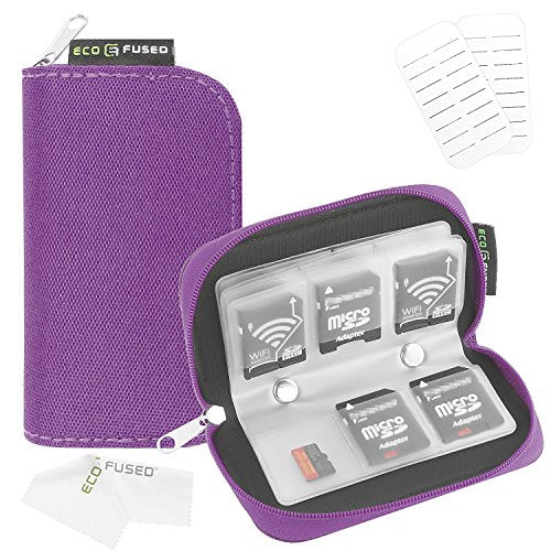 Eco-Fused Memory Card Case - Fits up to 22x SD, SDHC, Micro SD, Mini SD and 4X CF - Holder with 22 Slots (Purple / 22 Slots - 1 Pack) - color: Purple / 22 slots - 1 pack