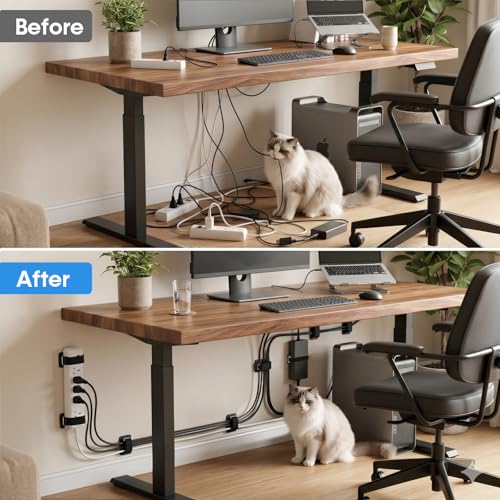 Cable Management Under Desk, 【All Power Strip Compatible】 Enhanced Grip Cord Organizer for Large Cable Bundle, Reusable Wire Clips Hider with Tight and Lock Design, Home Office Essentials,8 Pair