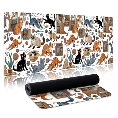 Cat Lover Gifts,Large Cat Desk Matt for Desktop,Cute Desk Pad Mat,Large Mouse Pad,Anti Slip Big Mousepad with Stitched Edges,Cats Desk Accessories,Keyboard Pad Mouse Mat for Computer,Work,Gaming - color: cats