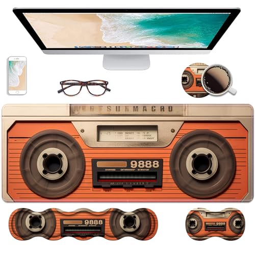 Ergonomic Keyboard Wrist Rest & Mouse Pad Wrist Rest Set, Large XXL Gaming Desk Mat 31.5"x 11.8" with Non-Slip Base, Memory Foam, Easy Typing Pain Relief for Home & Office, Retro Tape Recorder - color: Retro Tape Recorder