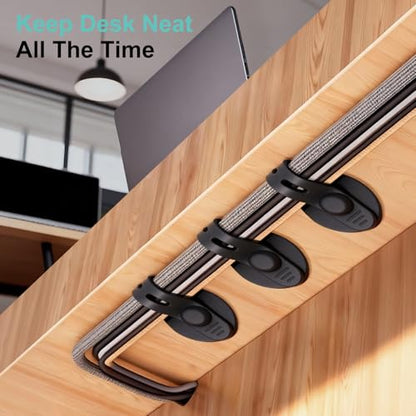 Silicone Self Adhesive Under Desk Cable Management 12Pcs - Black | Adjustable, Elastic, Cord Organizers for Computer, TV, Machine Wires in Homes, Offices, Schools, Classrooms and Factories