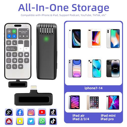 2-in-1 Wireless Lavalier Microphone for iPhone iPad with Charging Case - Mini Microphone Lapel Mic for Video Recording - Tiny Clip on Phone Mic for Podcast Camera Vlogging YouTube Tiktok - style: 2 in 1 Wireless Lavalier Microphone