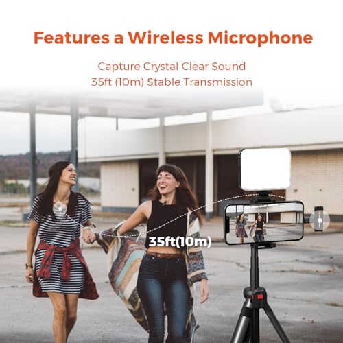NearStream VK10 Vlogging Kit for Smartphone With Fill Light, Microphone, Phone Mount, Tripod, Bluetooth Remote Control - Content Creator or YouTube Starter Kit for Streaming