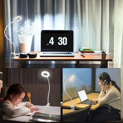 Woputne Desk Clip on Lamp for Reading Home Office, with 5V 2A Adapter, 10 Dimmable Brightness 3 Modes, Clamp Reading Light for Bed Headboard, Craft (White) - size: White-1 Piece-Standard-With Adapter