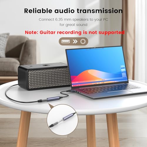 MOSWAG USB to 1/4 Jack Audio Adapter, USB to 6.35mm Female Headphone Aux Adapter with External Sound Card Compatible with Laptop, PC, Amplifier, Speaker, 6.35mm Headphone (NOT for Recording and Mic)