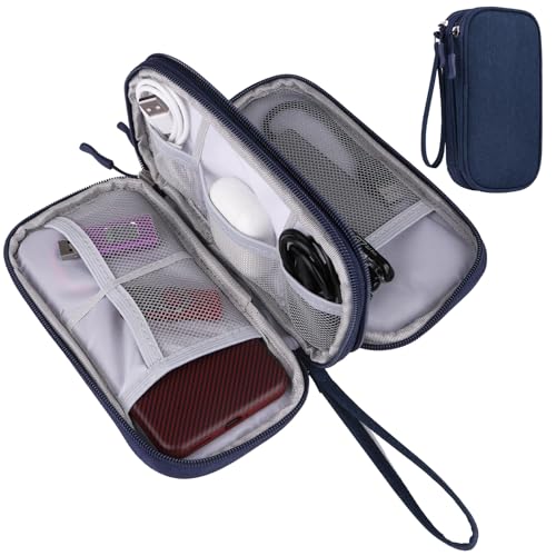 JIAKAI Travel Cable Organizer Electronics Accessories Bag for Charger, Phone, memory card,Travel Gadget Bag-Blue - color: Double Layer - Navy Blue
