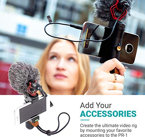 Movo PR-1 Smartphone Grip Handle Rig with Wrist Strap, Tripod Mount and Cold Shoe Mount for Lights and Microphones - for iPhone, Samsung, HTC, LG, Google, Android