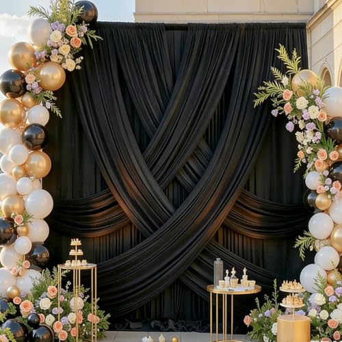 40ftx12ft Wrinkle Free Black Backdrop Curtain for Parties, 8 Panels Silky Polyester Photo Backdrop Drapes 12 ft Long Back Drop Cloth for Wedding Birthday Graduation Photography Background Draping - color: Black, size: 5ft(W)x12ft(H)_8 Panels