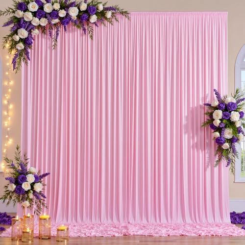 10ft x 15ft Pink Backdrop Curtain for Wedding Party 2 Panels 5x15ft Wrinkle Free Silky Polyester Backdrop Drapes Fabric for Birthday Baby Shower Graduation Photography Stage Background Decorations - color: Pink, size: 10ft x 15ft (W5' x H15', 2panels)