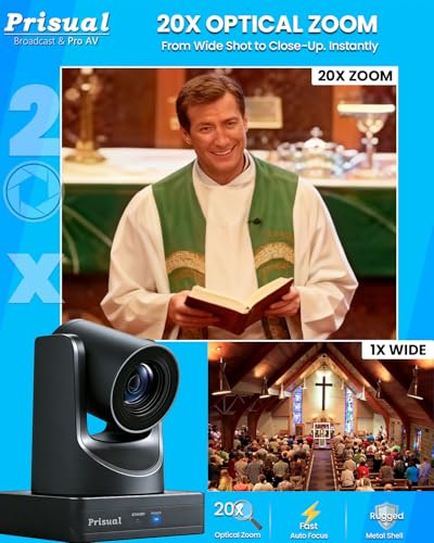 Prisual NDI 6.1.1 PTZ Camera, Ai Auto-Tracking, 20x Optical Zoom LAN USB3.0 PoE HDMI PTZ Camera for Church Services Worship Education Live Events(Official NDI Certified) PT20X-UL-N - color: Metallic Gray