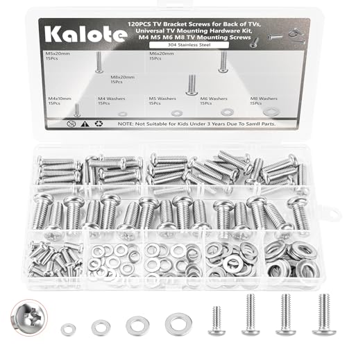 120PCS TV Mounting Screws Kit,304 Stainless Steel M4-M8 for TV VESA | Screws Assortment with Flat Washers, Anti-rust, for Mounting TV Mount, Monitor Arm,Wall Bracket, Organized Storage Case - color: Silver