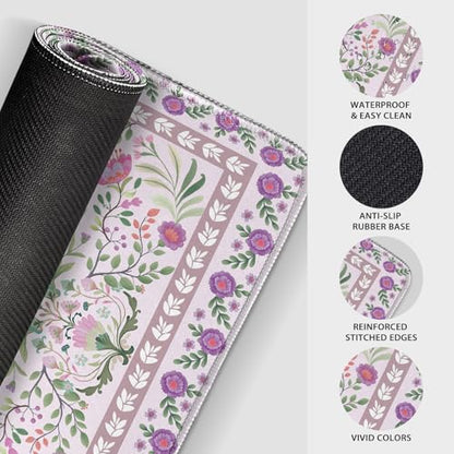 Purple Floral Desk Mat, 31.5"x15.7" Large Mouse Pad, Anti-Slip Rubber Base Keyboard Pad with Stitched Edges, Water-Resistant Smooth Desk Blotter, Computer Mat for Home Office Desk - color: Purple Floral