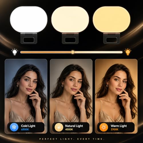 Clip On Selfie Light for Phone & Laptop, 60 LED Portable Selfie Light, Rechargeable 2000mAh Ring Light with 3 Modes 10 Brightness for Zoom, TikTok, Webcam, Makeup & Video Recording, Studio Lighting