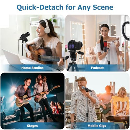 BILIONE Microphone Stand Floor, 45''-75'' Height Adjustable Boom Mic Stand with Weighted Base, 2 Clips & 3/8'' to 5/8'' Adapter Compatible with Blue Yeti HyperX QuadCast Shure SM58 - size: Mic Stand Floor