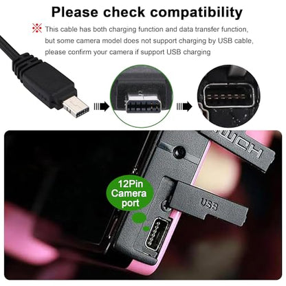 USB Cable Compatible with Casio Exilim Camera Charger, Compatible with Casio Exilim EX-Z77, Z75, Z29, Z80, Z90, H10, Z1080, ZR20, TR150, TR200, ZR1000, FC200S, FC300S, FC400S - style: For Casio-12 PIN