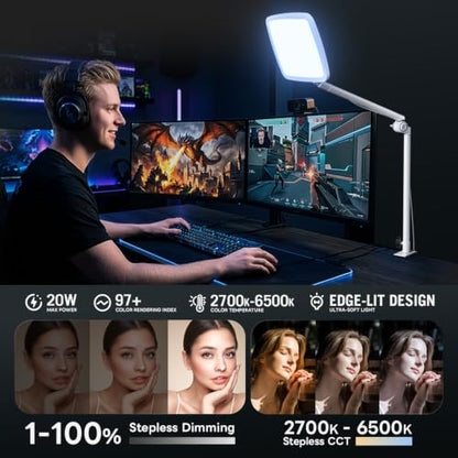 NiceVeedi 14" Soft Key Light, Dimmable Desk Ring Light with Clamp, 2700K-6500K/CRI97+/Flexible Arm/2.4G Remote, Streaming Light for Podcast/Home Office/YouTube/TikTok/Makeup/Video Calls