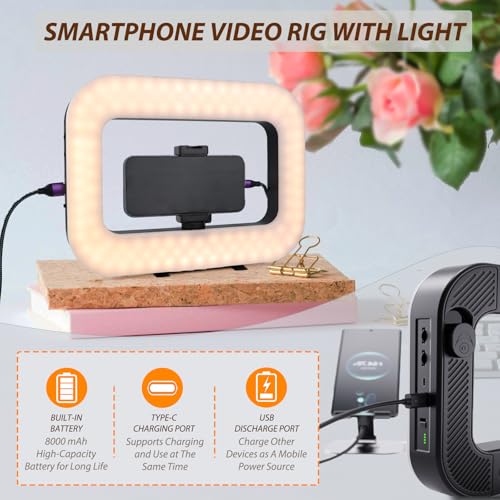 Ring Light for Phone with Video Rig, LED Video Light Kit, 8000mAh Battery, Bluetooth Remote, Adjustable Brightness and Color for Selfie, Phone Photography, TikTok, YouTube, Vlogging (LED Pro) - style: LED Pro