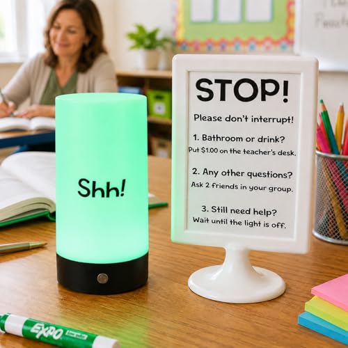 Retisee Classroom Management Tools for Teachers Quiet Classroom Light Interchangeable Desk Sign Teacher Management Kit Noise Control Behavior System Reduce Interruptions