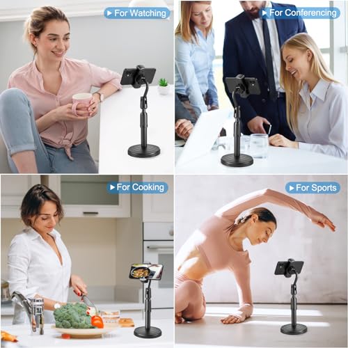Cell Phone Holder, Height and Angle Adjustable Cell Phone Holder, Universal Holder for Leisure, Business, Office, Home, Compatible with 3.5-6.7 Inch Devices, (Black)