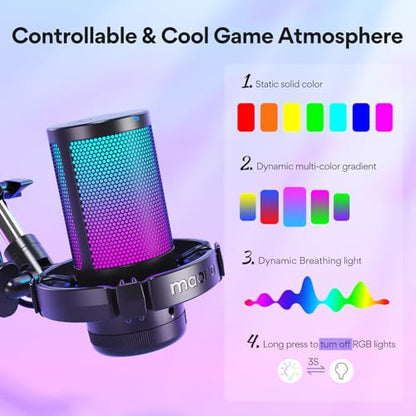 MAONO Gaming USB Microphone, Noise Cancellation Condenser mic with Mute, Gain, and Monitoring, Boom Arm for Streaming GamerWave DGM20S (Renewed)