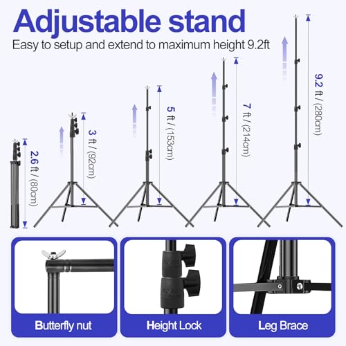 EMART 10x9.2FT Backdrop Stand, Photo Video Studio Adjustable&Lockable Heavy Duty Background Support System Kit with 6 Backdrop Clamps, 2 Sandbag and Carry Bag for Photography, Parties, Wedding, Video - size: 9.2x10ft