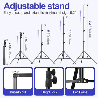 EMART 10x9.2FT Backdrop Stand, Photo Video Studio Adjustable&Lockable Heavy Duty Background Support System Kit with 6 Backdrop Clamps, 2 Sandbag and Carry Bag for Photography, Parties, Wedding, Video - size: 9.2x10ft